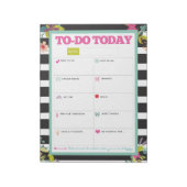 Heute - Schwarz-Weiß-Streifen, floraler Notepad Notizblock (Rotiert)