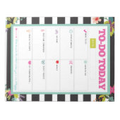 Heute - Schwarz-Weiß-Streifen, floraler Notepad Notizblock (Vorderseite)