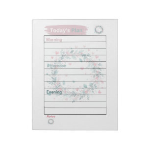 Heutiger Plan Pastell-Rosa und Grün floraler Kranz Notizblock