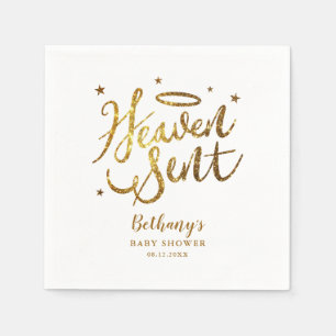 Heven Sent Elegante Babydusche Gold Glitzer Serviette