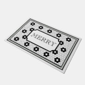 Hex Fliesen Design grün Frohe Weihnachten Fußmatte (Schrägansicht)