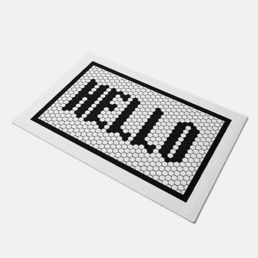 Hex Fliesen Schwarz-Weiß Moderne Hallo Design Fußmatte (Schrägansicht)