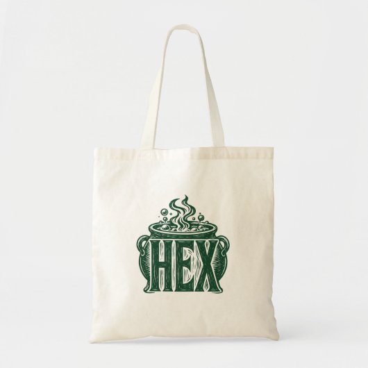 Hex-Kessel-Halloween-Linolschnitt-Design Tragetasche (Vorne)