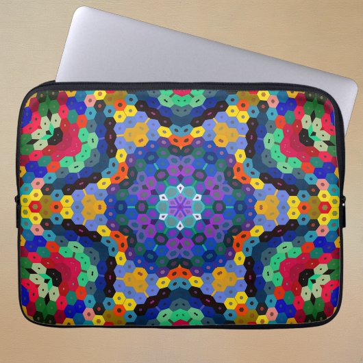 Hex Mandala Blau Gelb Rot und Grün Laptopschutzhülle