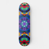 Hex Mandala Blau Gelb Rot und Grün Skateboard (Vorderseite)