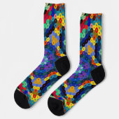 Hex Mandala Blau Gelb Rot und Grün Socken (Linkes Detail)