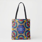 Hex Mandala Blau Gelb Rot und Grün Tasche (Vorderseite)