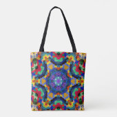 Hex Mandala Blau Gelb Rot und Grün Tasche (Rückseite)