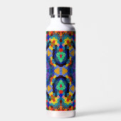 Hex Mandala Blau Gelb Rot und Grün Trinkflasche (Links)