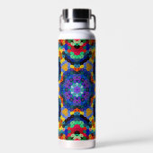 Hex Mandala Blau Gelb Rot und Grün Trinkflasche (Rückseite)