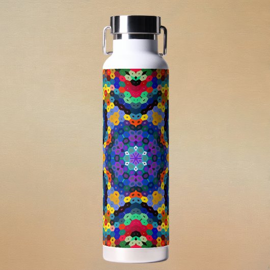 Hex Mandala Blau Gelb Rot und Grün Trinkflasche