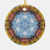 Hex Mandala Blau Gelb und Rosa Keramik Ornament (Vorne)