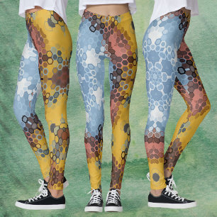 Hex Mandala Blau Gelb und Rosa Leggings