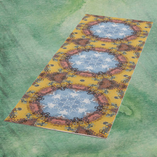 Hex Mandala Blau Gelb und Rosa Yogamatte