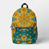 Hex Mandala Blau und Gelb Bedruckter Rucksack (Vorderseite)