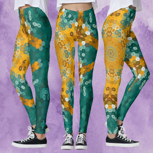 Hex Mandala Blau und Gelb Leggings