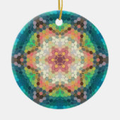 Hex Mandala Blue Green und Pink Keramik Ornament (Vorne)