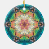 Hex Mandala Blue Green und Pink Keramik Ornament (Hinten)