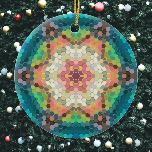 Hex Mandala Blue Green und Pink Keramik Ornament