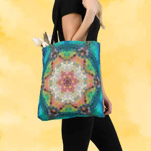Hex Mandala Blue Green und Pink Tasche