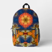 Hex Mandala Blue Orange und Red Bedruckter Rucksack (Vorderseite)