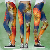 Hex Mandala Blue Orange und Red Leggings