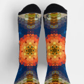 Hex Mandala Blue Orange und Red Socken (Oben)