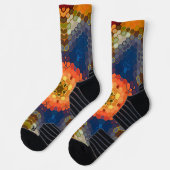 Hex Mandala Blue Orange und Red Socken (Links)