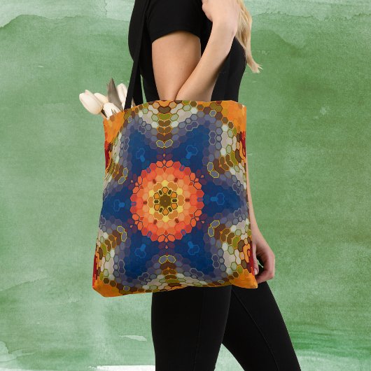 Hex Mandala Blue Orange und Red Tasche