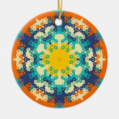 Hex Mandala Blue Orange und Yellow Keramik Ornament (Vorne)