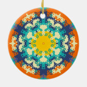 Hex Mandala Blue Orange und Yellow Keramik Ornament (Hinten)