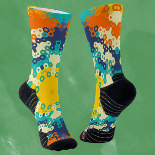 Hex Mandala Blue Orange und Yellow Socken