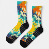 Hex Mandala Blue Orange und Yellow Socken (Links)