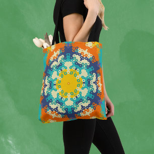 Hex Mandala Blue Orange und Yellow Tasche