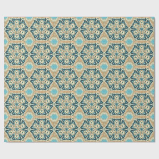 Hex Mandala Blue und Orange Geschenkpapier (Flach)