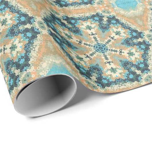 Hex Mandala Blue und Orange Geschenkpapier (Rolleneckpunkt)