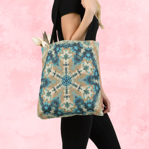 Hex Mandala Blue und Orange Tasche