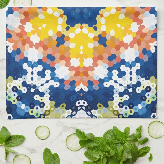 Hex Mandala Blue Yellow Orange und Green Geschirrtuch (Gefaltet)