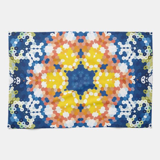 Hex Mandala Blue Yellow Orange und Green Geschirrtuch (Horizontal)