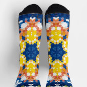 Hex Mandala Blue Yellow Orange und Green Socken (Oben)