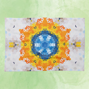 Hex Mandala Blue Yellow Orange und White Geschirrtuch