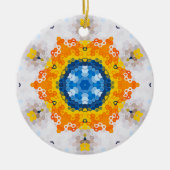 Hex Mandala Blue Yellow Orange und White Keramik Ornament (Vorne)