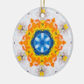 Hex Mandala Blue Yellow Orange und White Keramik Ornament (Links)