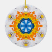 Hex Mandala Blue Yellow Orange und White Keramik Ornament (Hinten)