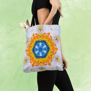 Hex Mandala Blue Yellow Orange und White Tasche