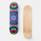 Hex Mandala Blue Yellow Red and Green Skateboard (Vorderseite)