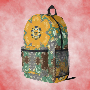 Hex Mandala Gelb Aquamarin und braun Bedruckter Rucksack
