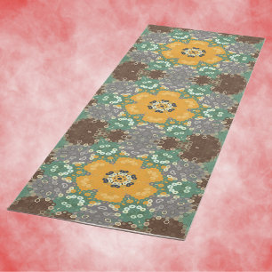 Hex Mandala Gelb Aquamarin und braun Yogamatte