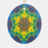 Hex Mandala Gelb Blau und Rosa Keramik Ornament (Links)