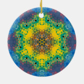 Hex Mandala Gelb Blau und Rosa Keramik Ornament (Hinten)